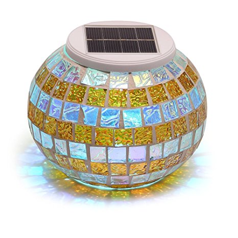 Solar Garden Light, SOLMORE Color Changing Mosaic Glass Ball LED Solar Table Lamp,Solar Lawn Light,Solar Night Lights,Waterproof Solar Outdoor Lights for Home Yard Patio Party Christmas Decorations