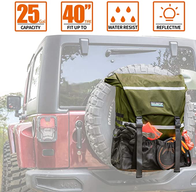 ALL-TOP Overland Series Spare Tire Trash Bag (Green) - Tool & Gear Organizer for Outdoor Off-Road Expedition - Fit up to 40'' Tire