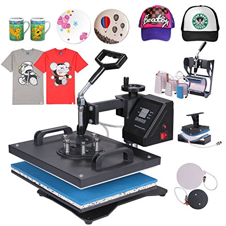 Mophorn Heat Press 8 in 1 Multifunction Sublimation Heat Press Machine Desktop Iron Baseball Hat Press 1400W Digital Swing Away Transfer T Shirt Hat Mug (8IN1)