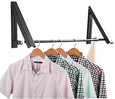 IN VACUUM Laundry Drying Rack, Wall Mounted Retractable Clothes Hanger, Aluminium Home Storage Organization Space Savers for Home(2 Racks with Rod,Black)