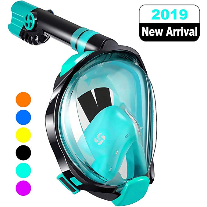 WSTOO Full Face Snorkeling Mask,Newest Upgrade 180 Panoramic Foldable Snorkeling Mask, Anti-fog Anti-leak with Detachable Camera Mount for Adult and Kids Safety Snorkeling