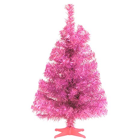 National Tree 2 Foot Pink Tinsel Tree with Plastic Stand (TT33-706-20-1)