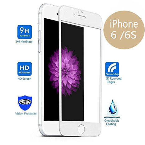 ProChosen Edge to Edge 3D Curved Full Cover Screen Protector,Premium HD 0.3mm Round Angle Anti-Fingerprint Screen Glass Protector for iPhone 6 / 6S (4.7-inch) White