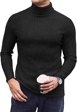 Ekouaer Men Turtleneck Shirts Lightweight Long Sleeve T Shirt Ribbed Thermal Tops Baselayer Pullover S-XXL