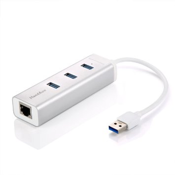 2-in-1 Handacc Aluminum 3-Port USB 30 Hub and RJ45 101001000 Gigabit Ethernet Hub Converter LAN Wired Network Adapter Windows Mac and Linux support