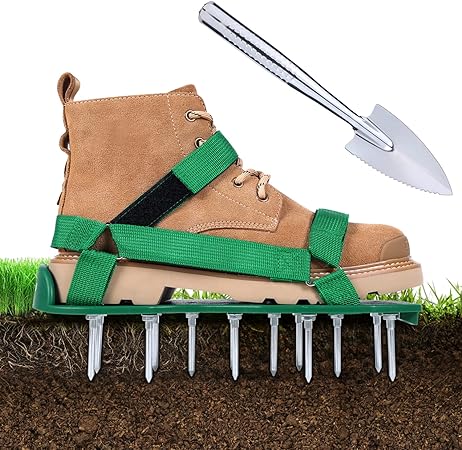 Ohuhu Lawn Aerator Shoes for Grass: Free-Installation Aeration Shoes with Stainless Steel Shovel, Heavy Duty Spike Aerating Sandals Lawn Equipment Tool with Hook & Loop Straps for Yard Patio Garden