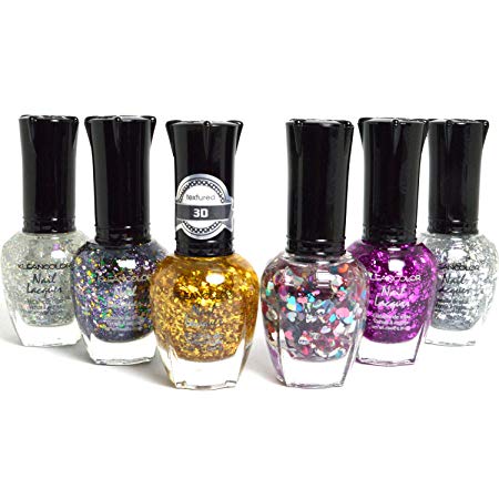 KLEANCOLOR NAIL POLISH GLITTER HALF COLLECTION - LOT OF 6 BEST COLORS!   FREE EARRING