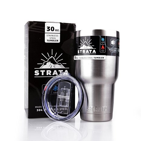 Stainless Steel Tumbler – STRATA 30 oz. Highly Insulated Rambler – No Sweat Thermos—304 Double Walled Stainless Steel w/ Copper Lining— Seamless Anti-Microbial Design with Travel Lid