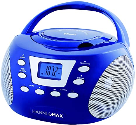 HANNLOMAX HX-310CD Portable CD Boombox, PLL AM/FM Radio, Bluetooth, LCD Display, Aux-in, AC/DC Dual Power Source (Blue)