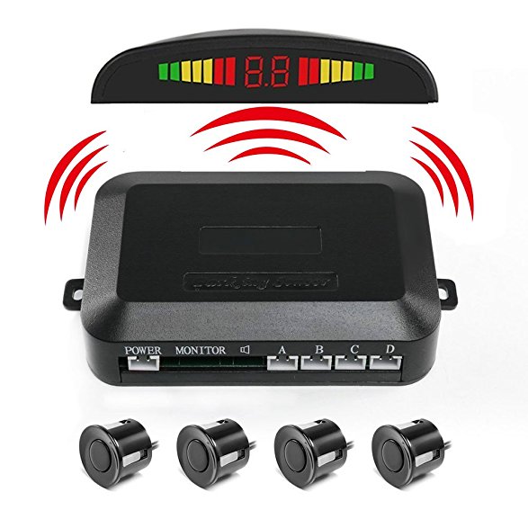 PEMENOL Wireless Car Reverse Backup Radar System 4 Parking Sensors with LED Display High Volume Warning Buzzer Controller Box