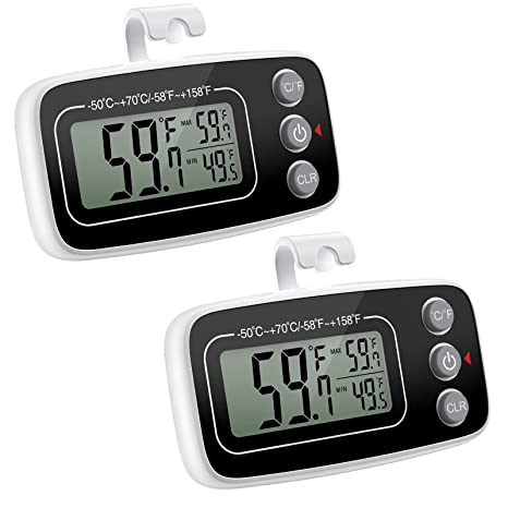 ORIA Refrigerator Thermometer, Digital Indoor Thermometer Thermometer, Upgraded Freezer Fridge Thermometer with Large LCD Display, Max and Min Display for Room, Refrigerator, Kitchen, 2 Pack
