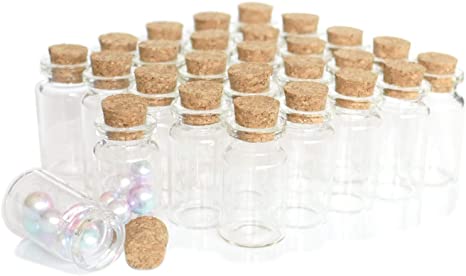 50 Packs Small Mini Glass Jars with Cork Stoppers - Size: 1-1/2" Tall X 7/8 Inches Diameter by DGQ