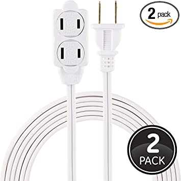 GE, White, 9 Ft Extension Cord 2 Pack, 3 Outlet Power Strip, Polarized, 16 Gauge, Twist-to-Close Safety Covers, Indoor Rated, Perfect for Home, Office or Kitchen, UL Listed, 50357