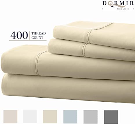 Dormir 400 Thread Count 100% Cotton Sheet Ivory Full Sheets Set, 4-Piece Long-Staple Combed Cotton Best Sheets for Bed, Breathable, Soft & Silky Sateen Weave Fits Mattress Upto 18'' Deep Pocket
