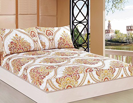Tache 2 Piece Sunshine Festival White Gold Fancy Patterned Fitted Sheet Set, Twin