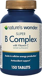 Nature's Wonder Super B Complex with Vitamin C, Vitamin B12, & Folic Acid – Supports Energy Metabolism, Immune Function, Nervous System, Skin & Muscle Health, 150 Tablets