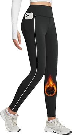 BALEAF Women's Fleece Lined Leggings Thermal Warm Winter Tights with Pockets High Waisted Yoga Pants