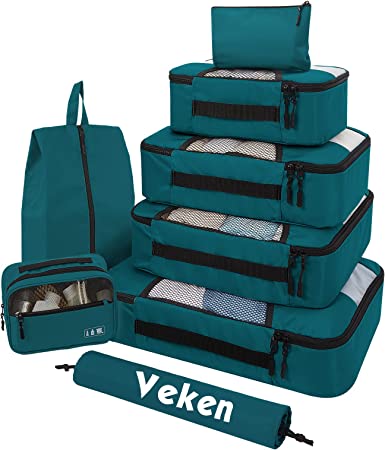 8 Set of Various Colored Packing Cubes for Travel in 4 Sizes, Veken Packing Cubes for Travel Accessories Travel Essentials, Suitcase Organizer Bags Set, Luggage Organizer for Carry on Suitcases