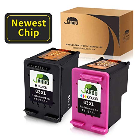 JARBO Remanufactured for HP 63XL Ink Cartridges High Yield, 1 Black 1 Tri-Color, with Ink Level Display, Used in HP Envy 4520 4516 Officejet 4650 3830 3831 4655 Deskjet 2130 2132 1112 3630 3633 3634