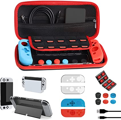 NexiGo 15-in-1 Carrying Case Holiday Bundle for Nintendo Switch and New Switch OLED, Game Accessories with Protective Case, Joystick Cap, Screen Protector, 10 Game Cartridges