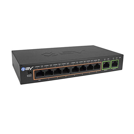 BV-Tech 10 Port PoE/PoE  Switch (8 PoE  Ports | 2 Gigabit Ethernet Uplink) – 96W – 802.3af/at
