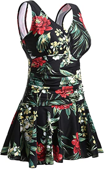 MiYang Women's Plus-Size Flower Printing Shaping Body One Piece Swim Dresses Swimsuit