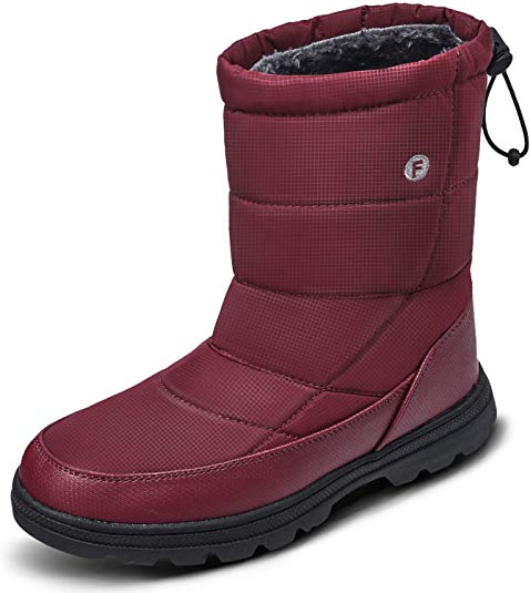 soouops Women's Men's Winter Outdoor Waterproof Warm Fur Mid Calf Snow Boots
