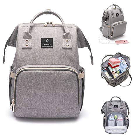 Baby Diaper Bag Backpack, Large Capacity Waterproof Mommy Nappy Bag for Women Toddler Newborn, Multifunction Travel Organizer with Stroller Straps, USB Charging Port, Perfect Mother's Day Gifts - Grey
