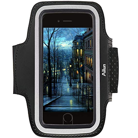 iPhone 8 7 X Armband,by Ailun,for Galaxy s8 s9 S7 S6 Sport Anti slip,Slim Lightweight,Dual Arm-Size Slots,Sweat&Scratch Resistant Key Pocket,with Touch ID Headphone Port[Black]