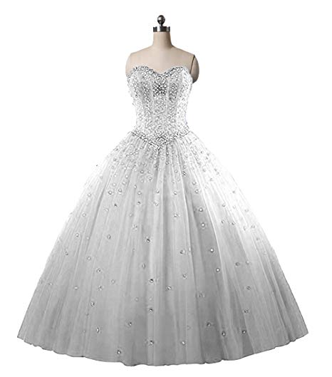 Chupeng Women's Silvery Beaded Ball Gown Quinceanera Party Dresses Prom Long Dresses with Crystal Sequins