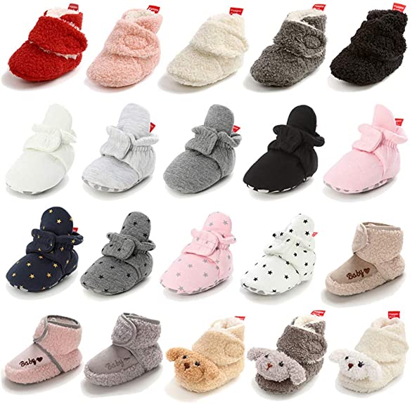 TIMATEGO Newborn Baby Boys Girls Booties Stay On Socks Non Skid Soft Cotton Lining Infant Toddler Warm Winter House Slipper Crib Shoes 0-18 Months