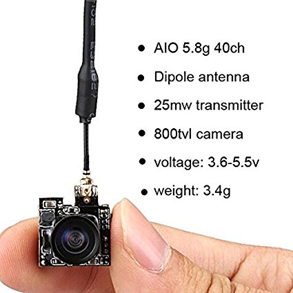 Micro AIO FPV Camera 5.8G 40CH 25MW VTX 800TVL 5.8ghz 150° Wide Angle for Indoor FPV Quadcopter Drone Like Blade Inductrix Tiny Whoop etc