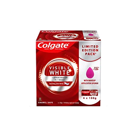 Colgate Visible White Toothpaste(oral care) with Makeup Applicator Sponge - 400gm (4x100g)