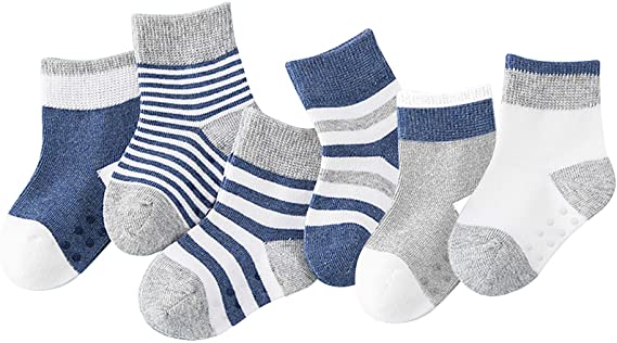YOOFOSS Baby Non Slip Socks for Toddler Newborn Infant, 6 Packs of Boys and Girls Ankle Socks, Strong Grip, Soft, Breathable