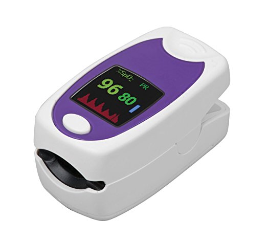 HealthSmart Premium Fingertip Pulse Oximeter to Monitor Heart Rate and Oxygen Levels, Multi-Directional with Case, Purple