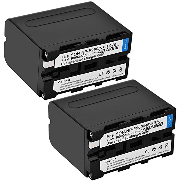 Abaige 9000mAh Power Replacement Batteries (2-Pack) for Sony NP-F975, NP-F970, NP-F960, NP-F950, Sony DCM-M1 MVC-CD1000 HDR-FX1 DCR-VX2100E DSR-PD190P NEX-FS700RH HXR-NX3