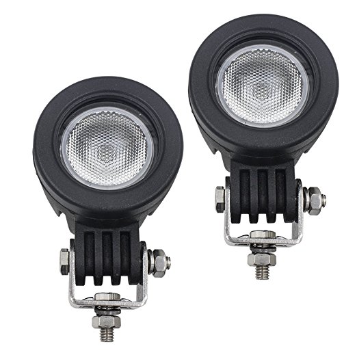 WEISIJI Led Flood Driving Lights,10W Mini Round Tail Cree Fog Lamp for Bicycle Motorcycle(2pcs 10w Flood)