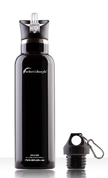 iPerfect Lifestyle Insulated Stainless Steel Water Bottle, 2 Loop & Straw Lids, 20-Ounce