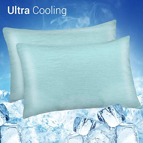 LUXEAR Cooling Pillowcase, 2 Pack Cooling Pillow Cover with Japanese Q-Max 0.55 Cooling Fiber, Breathable Soft, Cooling Eco-Friendly, Hidden Zipper Design, Standard Size(20x26 inches)-Green
