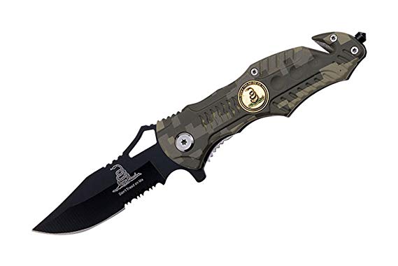 " DON'T TREAD ON ME " US Marine Rescue Style Military Tactical Folding Knife Assisted 4.5 Closed Camo Color