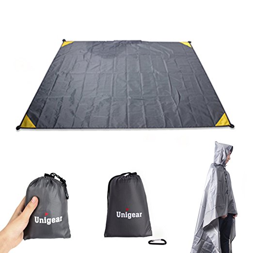 Compact Outdoor Beach / Picnic Blanket/ Waterproof Pocket Blanket with Rain Poncho Beach Ground Sheet Picnic Mat (55”x 67”)