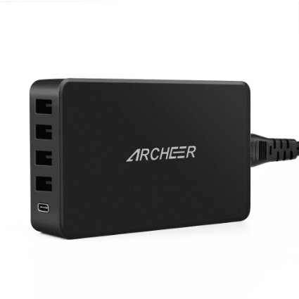 Archeer Quick Charge 3.0 5 Port USB Wall Charger, with USB C for LG G5 Nexus 5X/6P, USB A for iPhone Samsung and More, Upgraded Version
