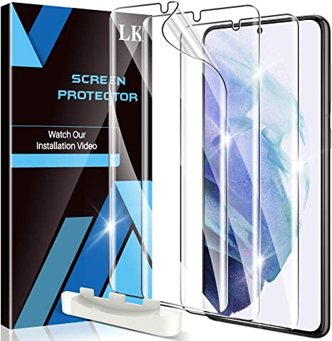 LK 3 Pack Screen Protector for Samsung Galaxy S21 Plus 5G - 6.7 inch, New Version, Positioning Tool, in-Display Fingerprint Support, Maximum Coverage HD Clear Flexible TPU Film