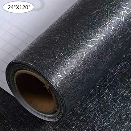 Yancorp 24"x120" Black Silk Wallpaper Embossed Wallpaper Vinyl Film Self-Adhesive Shelf Liner Peel Stick Removable Kitchen Cabinet Backsplash Countertop (24"x120", Black)