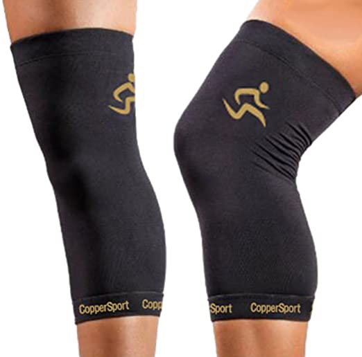 CopperSport Copper Compression Knee Sleeve Support - Suitable for Athletics, Tennis, Golf, Basketball, Sports, Weightlifting, Joint Pain Relief, Injury Recovery (Single Sleeve)
