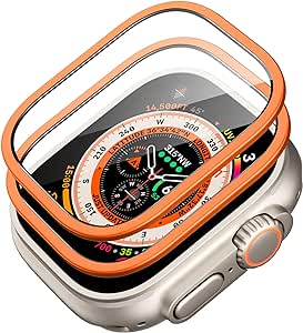 ESR for Apple Watch Ultra 2/Ultra Screen Protector 49mm (2023/2022), Military Grade Protection, 2 Pack Tempered Glass Protector with Stainless-Steel Frame, Keep Original, Armorite Series, Orange