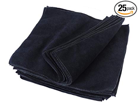 Eurow Microfiber Premium 12 x 12 350 GSM Cleaning Towels Black - 25 Pk