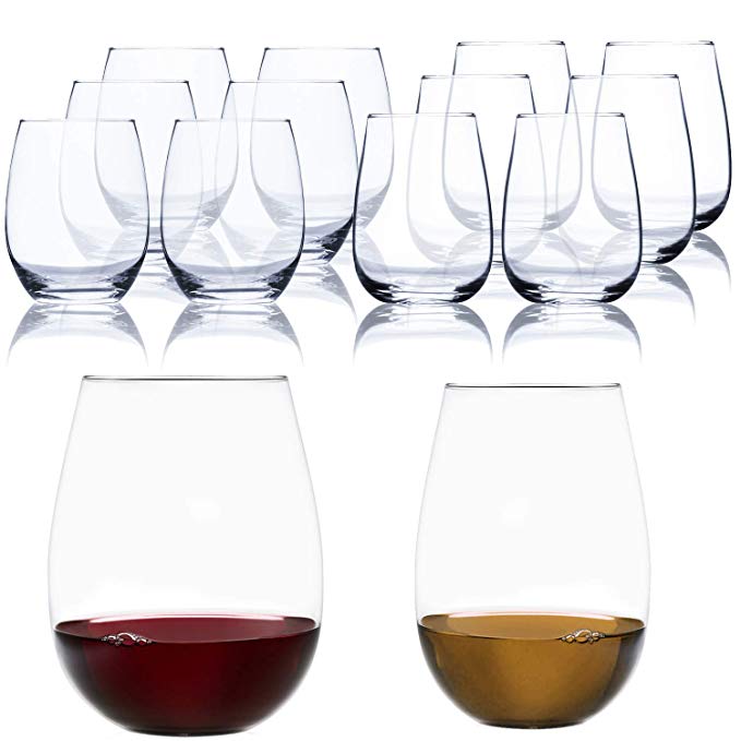 Classic Stemless Wine Glass Shatter-Resistant White Red Wines Glasses 12 Set of 6 Pieces 17 Once And 6 Pieces 21 Once Set