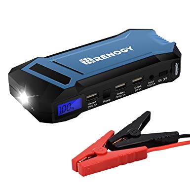 Renogy 400A Peak 12000 mAh Car Jump Starter Portable Durable Compact Charger with 3 USB Ports 3 Modes Emergency LED Flashlight Power Bank for iPhone iPad iPod Samaung Galaxy 5L Petrol 3L Diesel Engine