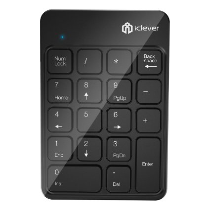 iClever IC-KP02 2.4G Wireless Ultra Slim Numeric Keypad with Li-ion Battery Built In, Black